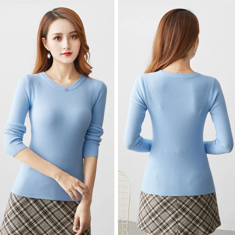 Корейский пуловер с круглым вырезом вязаные топы длинными рукавами свитер