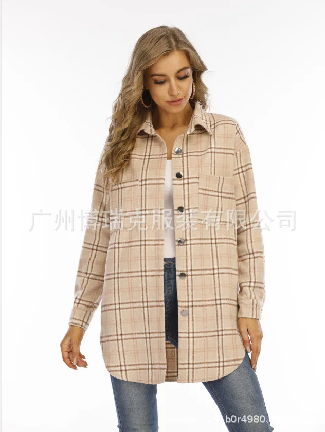 

SONDR 2021 women's jacket casual comfortable shirt ins autumn and winter new products fashion plaid brushed woolen coat