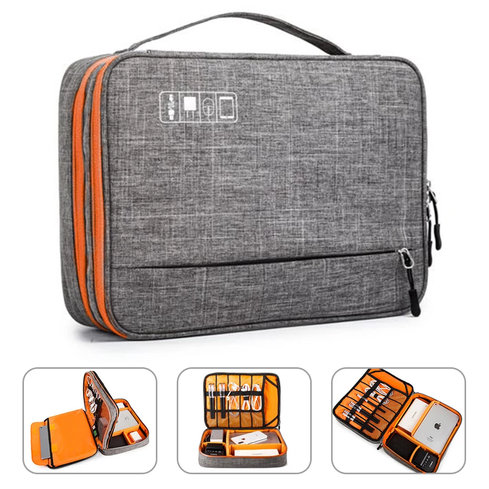 Double Layer Electronic Accessories Storage Bag Separate Room&Detach Strips Portable...