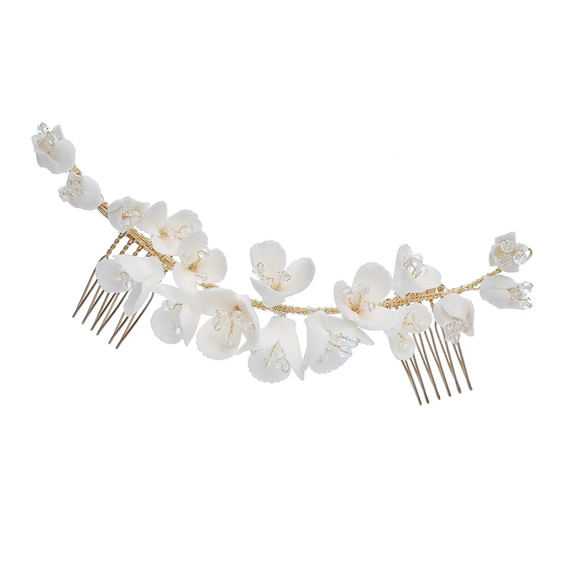 AS8189 Hair Comb Gibson Свадебные Элегантные аксессуары для волос белый керамический цветок гребень для волос шпильки Серьги Свадебная вечеринка головной убор ювелирные изделия - Окраска металла: AS8189 Hair Comb