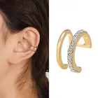 Геометрические золотые металлические серьги-каффы в стиле панк с кристаллами, зажимы для ушей для женщин, маленькие серьги с-образной формы, зажимы для ушей, ювелирные изделия