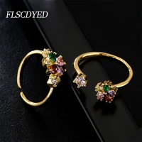 flscdyed luxury zircon gold rings for women vintage colorful flowers engagement wedding ring 2022 new trend jewelry girls gift