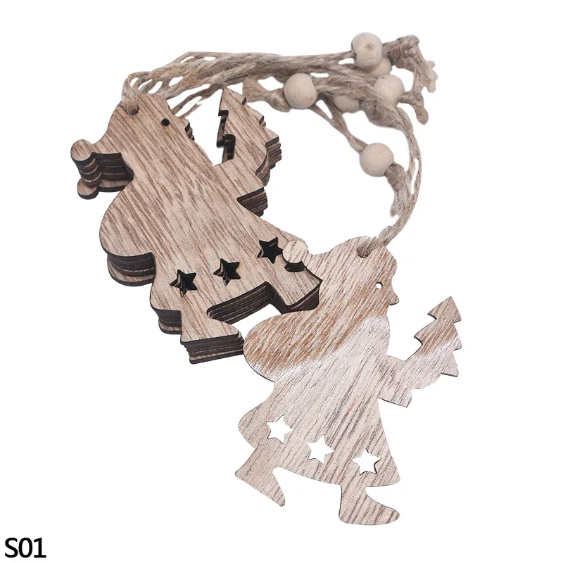 3/6pcs Christmas Wooden Pendant Wooden Hollow Snowflake Christmas Tree Hanging Decor For New Year Xmas Party Ornaments Kids Gift - Цвет: 3pcs S01