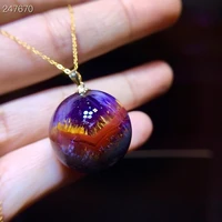 natural cacoxenite auralite 23 round ball sphere pendant 21 8mm purple red women men canada gift crystal stone jewelry aaaaa