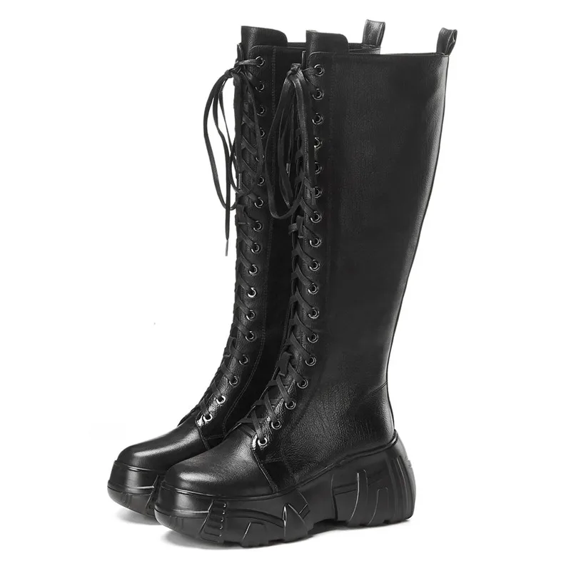black not fur ASUMER/; сапоги из искусственной и натуральной кожи; женские сапоги до колена на молнии и плоской платформе; женские мотоциклетные сапоги на толстой подошве - Цвет: black not fur
