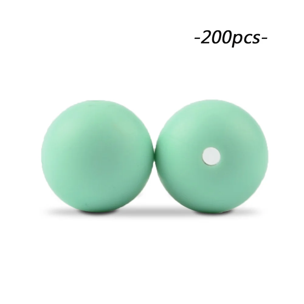 mint LOFCA 200 шт./лот, силиконовые бусины, 15 мм, Круглый прорезыватель, ожерелье, детский прорезыватель, игрушка, BPA бесплатно, сделай сам, жевательные подвески, аксессуары для новорожденных, кормящих - Цвет: mint