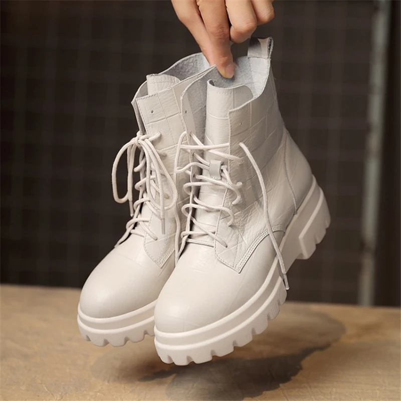 Ботильоны на платформе Женская Повседневная модная обувь из натуральной кожи