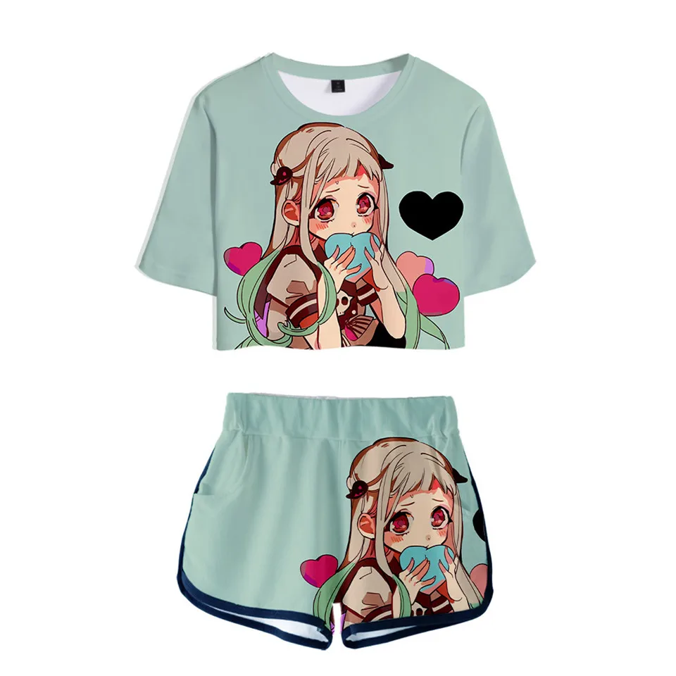 

Kawaii Toilet Bound Hanako kun T-shirts shorts Pants Dew navel Sport Girls Short Sleeve Suits Sexy Girls Summer Two Pieces sets