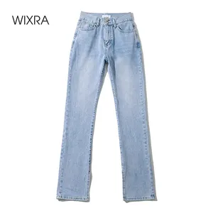Женские джинсовые брюки Wixra, прямые джинсы с высокой талией, уличный стиль на молнии, на весну и осень