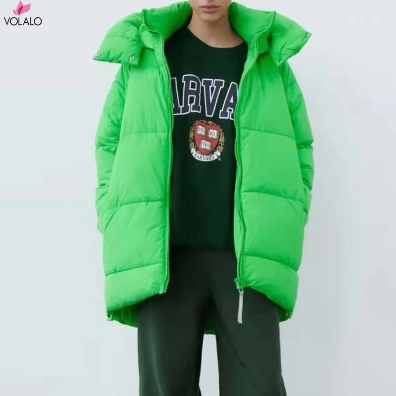 

VOLALO Winter Women's Parkas Coat Warm Thick Jacket Green Long Coat Khaki Long Jacket With Hooded Outwear Ladies Hoody Overcoat