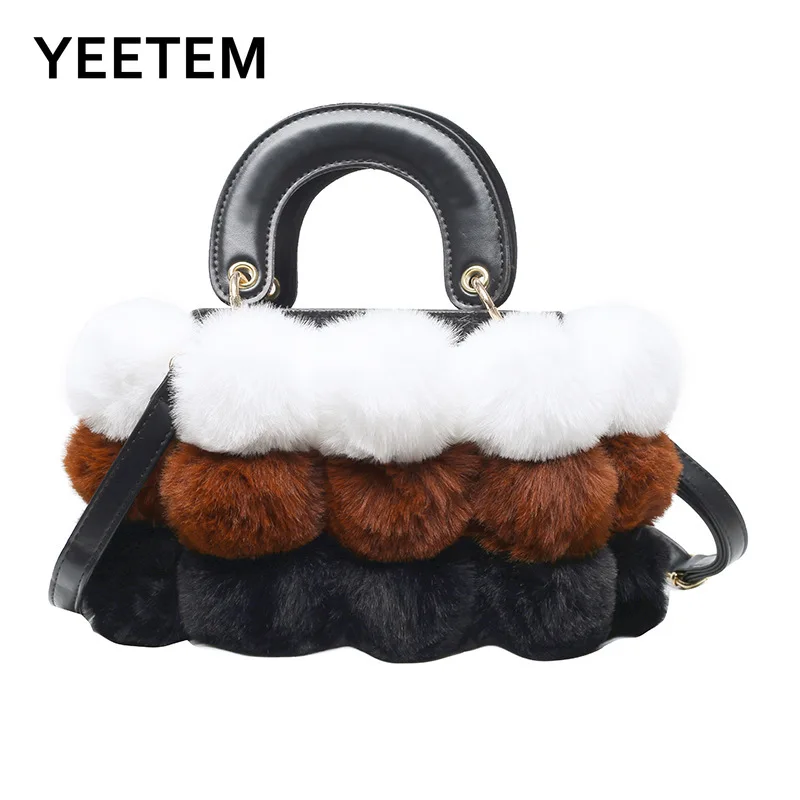 

2020 new winter fur luxury cute ball wool female bag shoulder bag personality sweet handbag fashion lady messenger bag