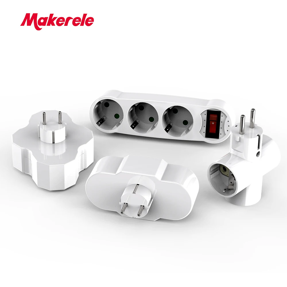 

Makerele Conversion Socket EU outlet travel adapter power strip ABS 16A AC 110v-250v German style power extension