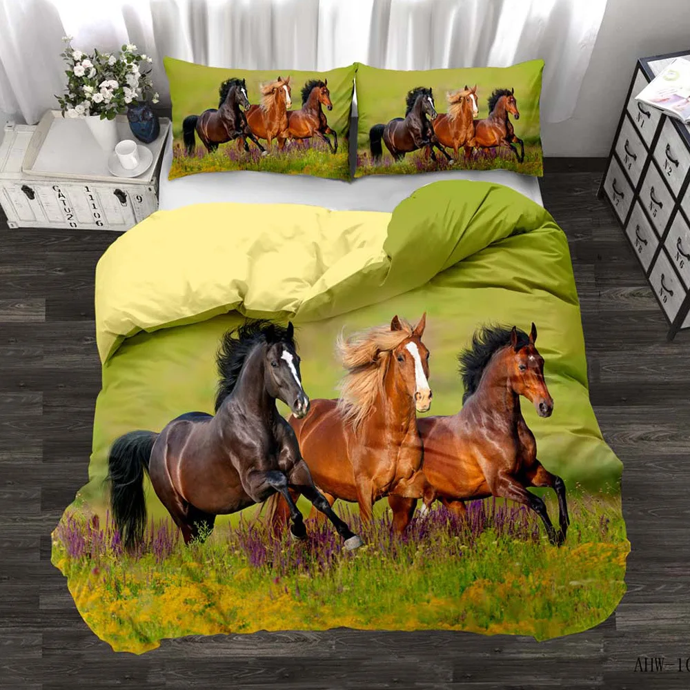 

Quilt Cover Sets Horse Realistic Three-piece Bedding 3D Digital Printing Quilt Cover Bed Duvet Quilt Cover Sets Bedding