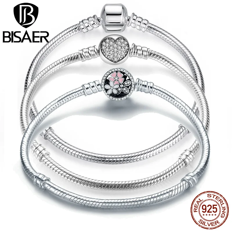 BISAER, настоящий браслет, серебро 925, ювелирное изделие, цепочка-змейка, браслет и серебро 925, оригинальные ювелирные изделия, подарок на день Святого Валентина HJS902