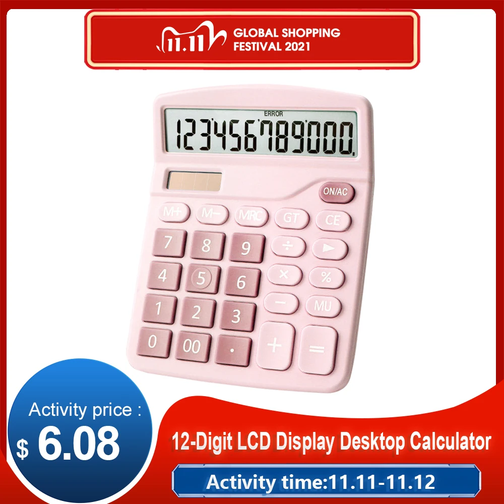 Настольный калькулятор с 12-разрядным большим ЖК-дисплеем солнечной батареей и