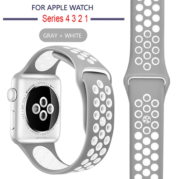 Мягкий спортивный силиконовый ремешок для Apple Watch серии 1, 2, 3, 42 мм, 38 мм, резиновый ремешок для iWatch 4/5, 40 мм, 44 мм - Цвет ремешка: 13 Gray White
