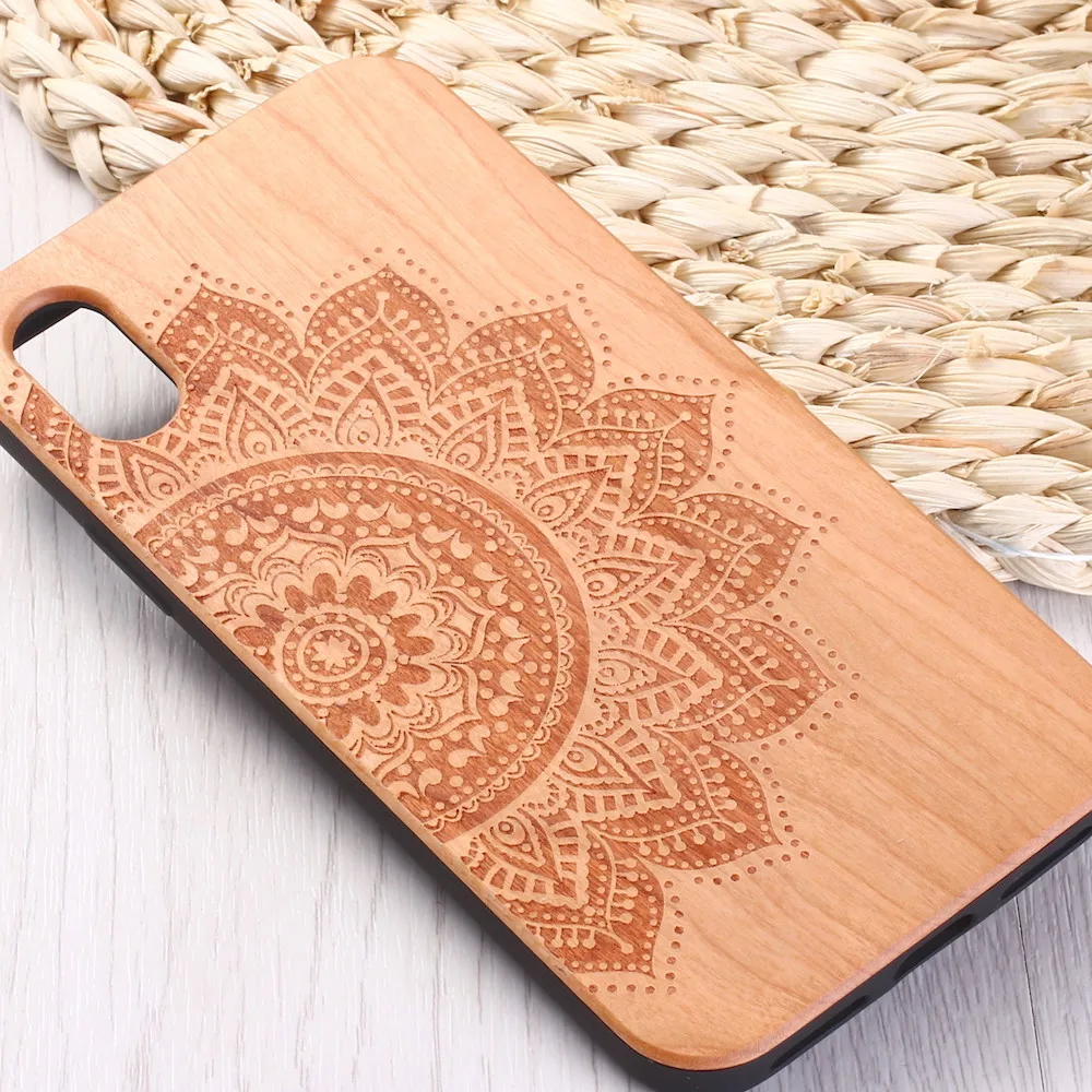 Tribal Indian Mandala Flower Engraved Wood Phone Case Coque Funda For iPhone12 6 6S 6Plus 7 7Plus 8 8Plus XR X XS Max 11 Pro 