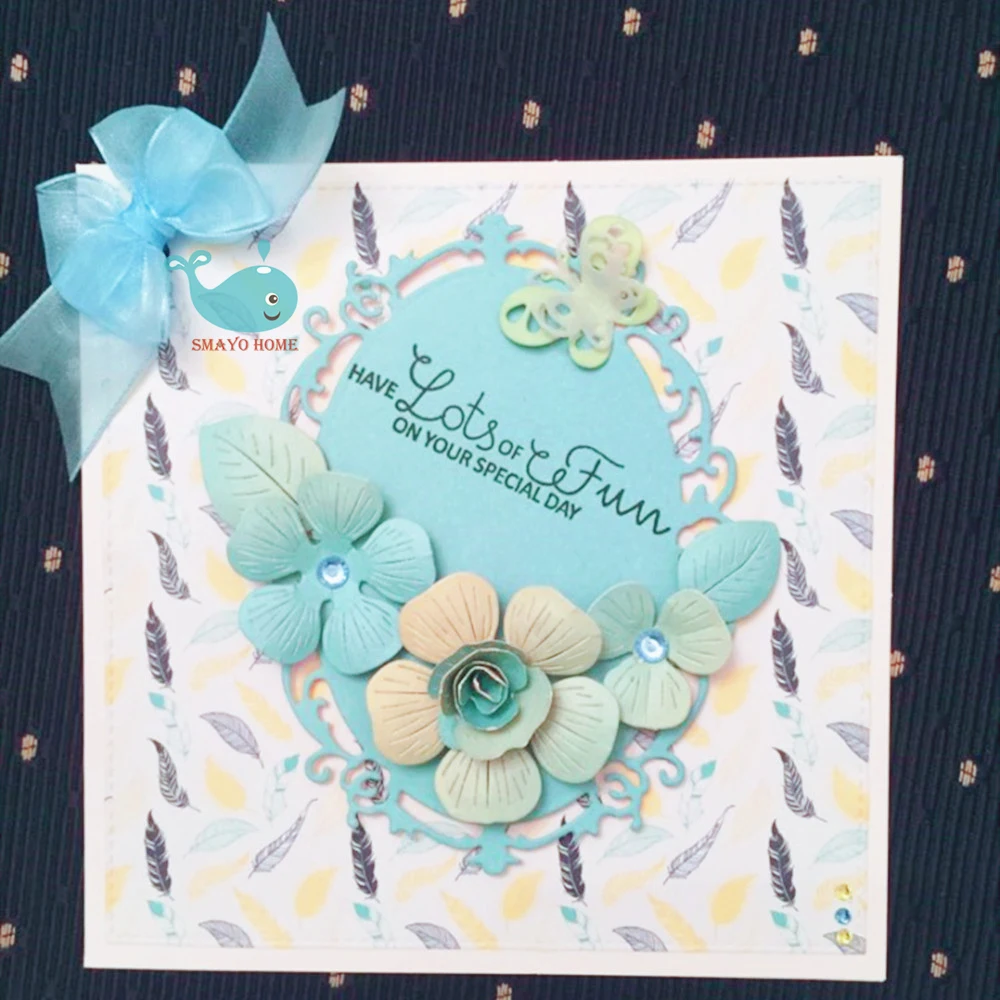

Oval photo frame and flowers Metal Cutting Dies Stencils for DIY Scrapbooking photo album Decorative Embossing DIY Paper Cards