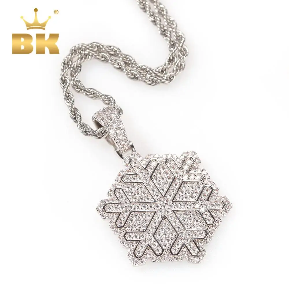 

The Bling King 2020 New White Snowflake Pendant Gold Necklace Chain Copper Full Iced Cubic Zirconia Hiphop Street Style Jewelry