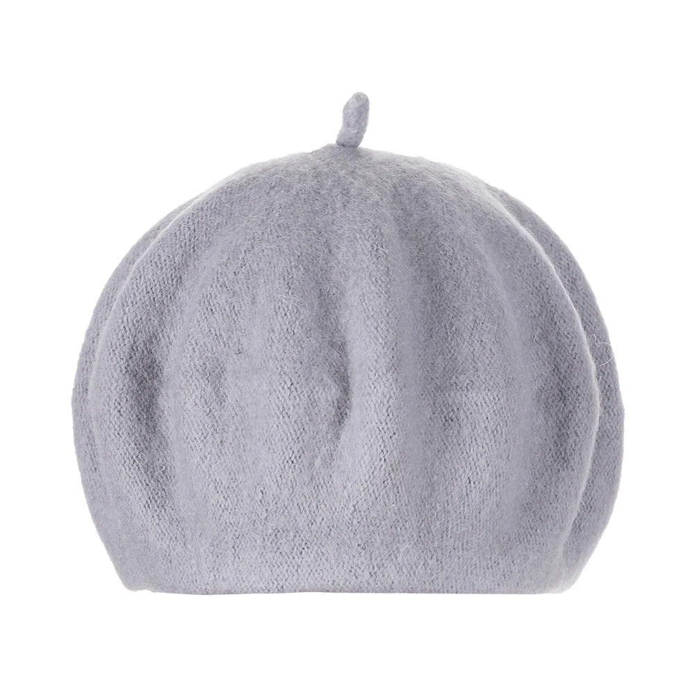 light grey 1 шт. Новые горячие шерстяные шапки-береты женская зимняя французская Шляпа Сплошной Цвет Мода Осень Зима плоская кепка, шапка Повседневная войлочная шапочка береты - Цвет: light grey