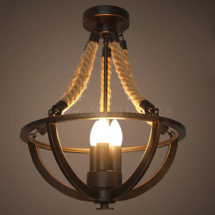

Loft Vintage retro chandelier restaurant bar shopping mall rope chandelier Black Color cage wrought iron chandelier