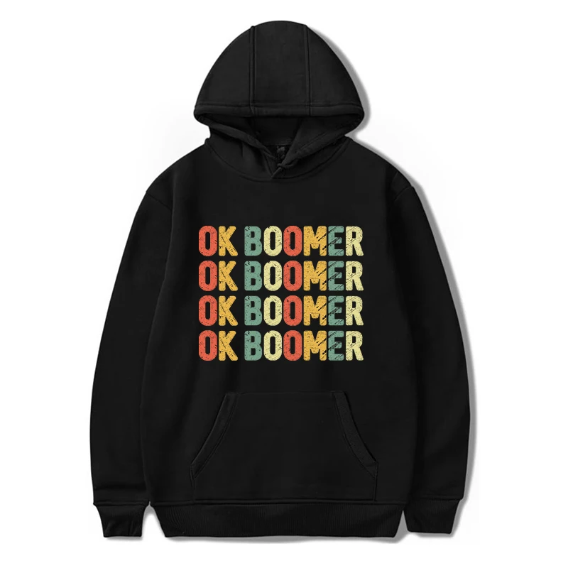 Свитшот с надписью Ok Boomer для мужчин и женщин худи черного розового цвета принтом