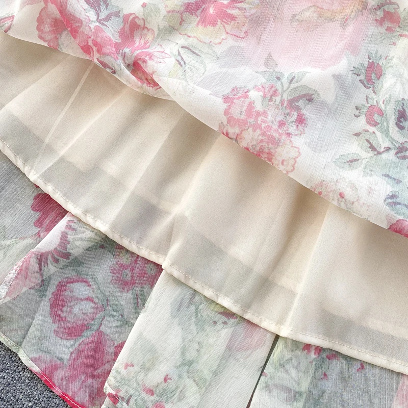 

FTLZZ Summer New Women Holiday Beach Style Printing Chiffon Sling Dress High Waist A-line Dresses Lady Sexy V Neck Bandage Dress