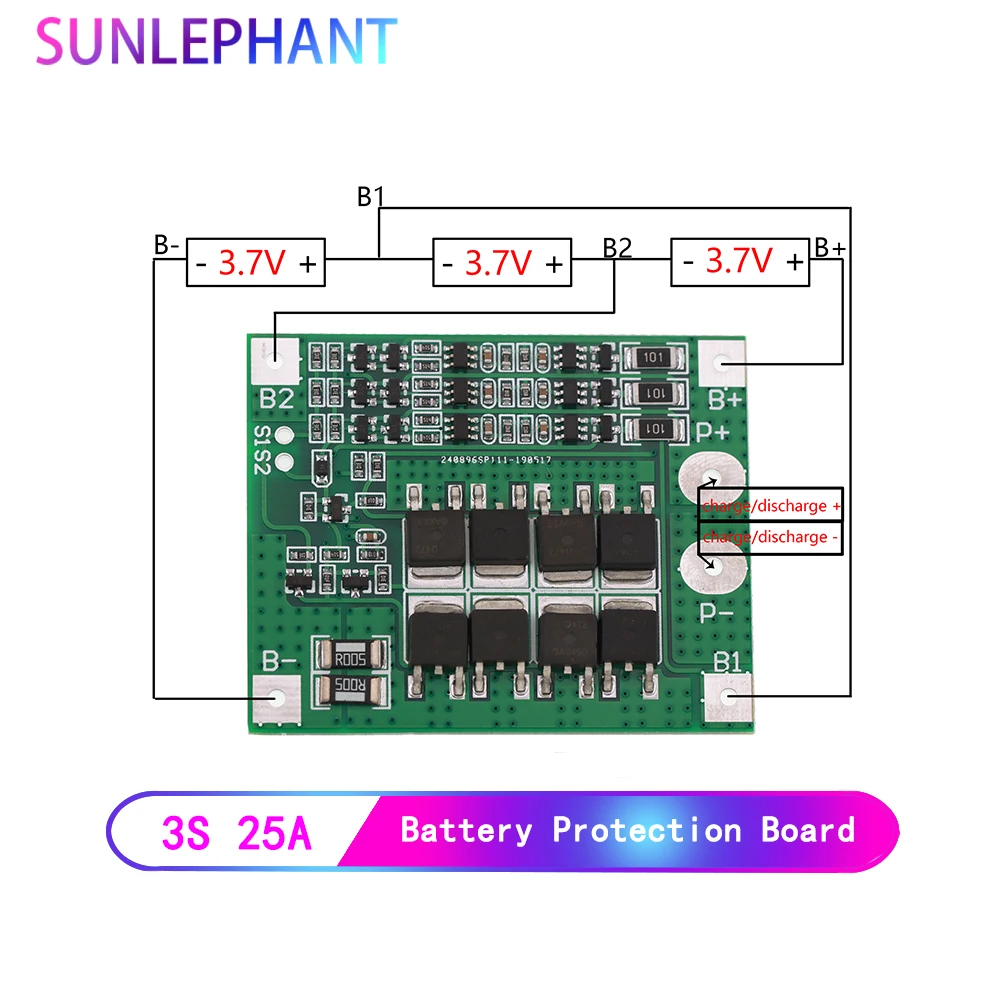 Фото 25A 3S Полимерная литиевая батарея 18650 Зарядное устройство PCB Защитная плата BMS 3 Последовательный 12 В 3,7 Lipo Литий-ионный модуль защиты от зарядки №1