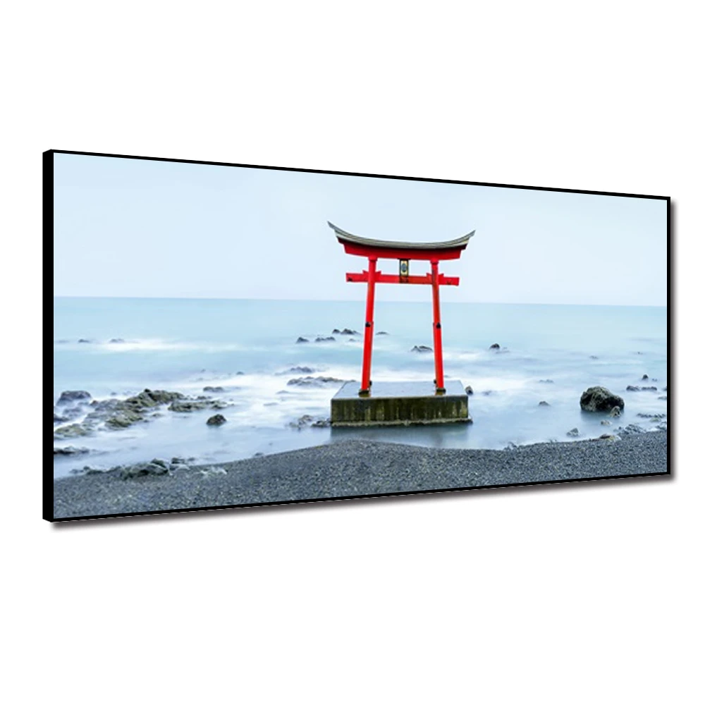 

Laeacco Torii Gate Seaside Wave Scenery Painting Canvas Poster Wall Art Pictures For Living Room Modern Home Decoration Painting