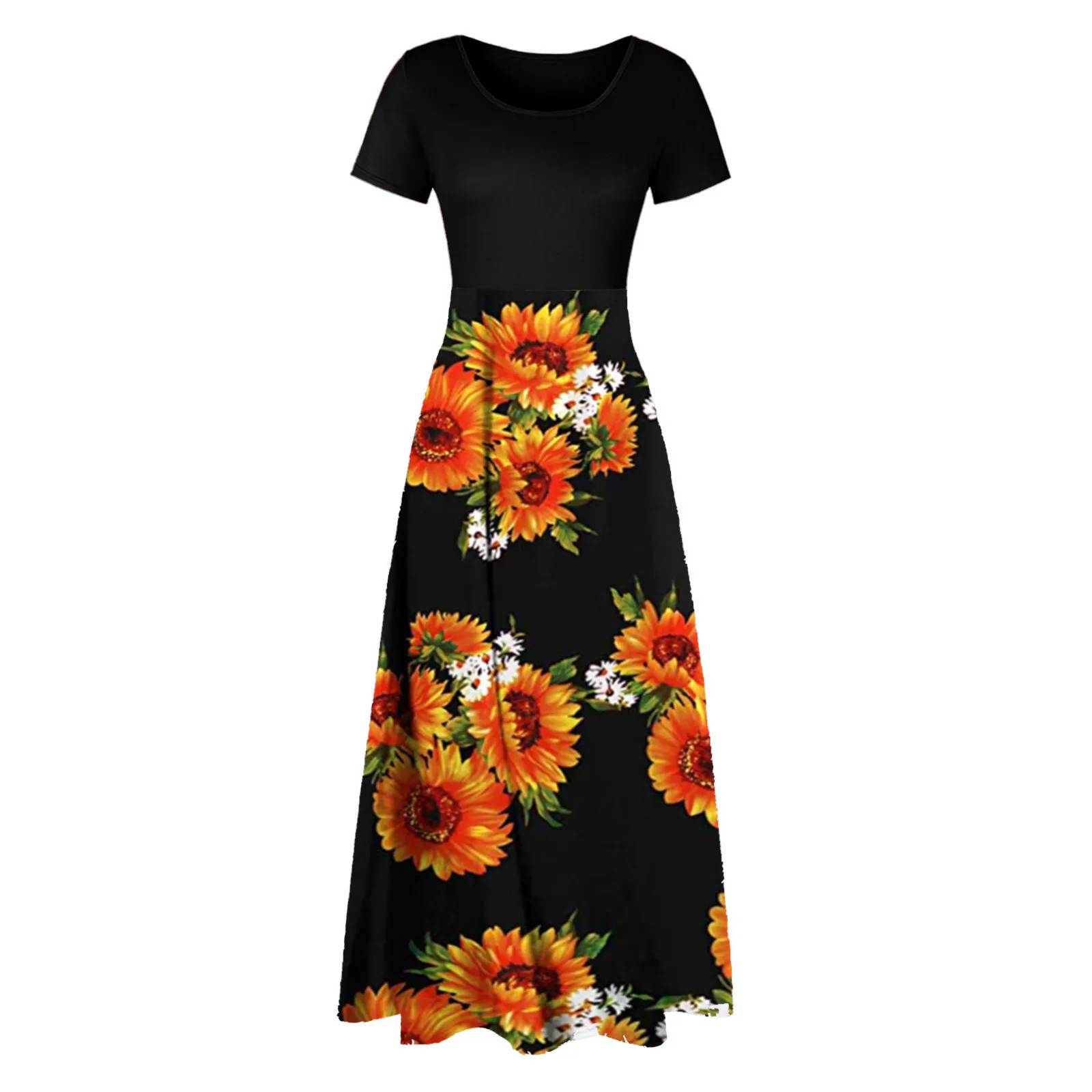 

40# Bohemian Round-neck Vintage Dress 2021 Vintage Straight Short Sleeved Dress Woman Floral Printed Pleated Summer Dress Robe