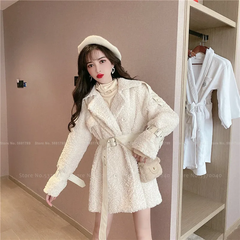 

Women Fashion Korean Style Lady Casual Lamb Wool Jackets Winter Fur Overcoat Tops Retro Dress Cardigan Outerwear Coat Outfits