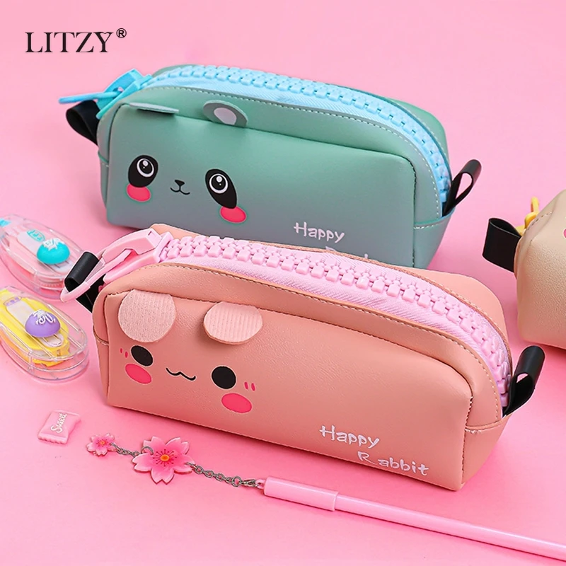 Большой чехол карандаш на молнии Kawaii Rabbit Panda Карандаш s для мальчиков и девочек
