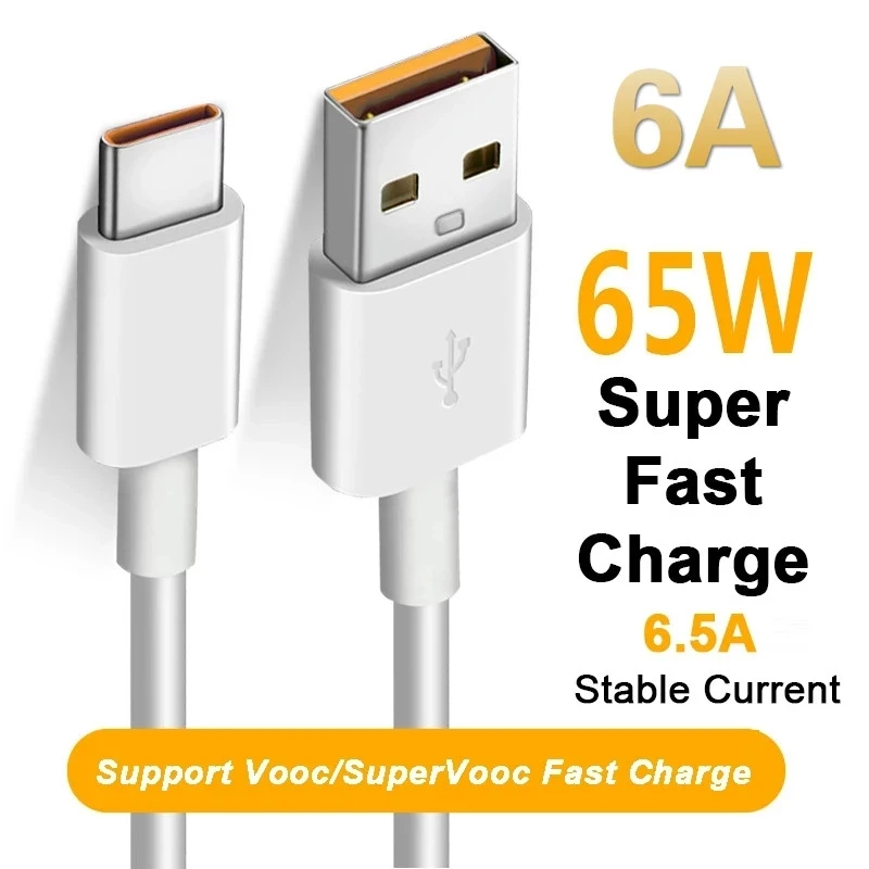 

QICHSHJIN 65W Super VOOC USB C Cable 5A Fast Charging Type-C Cable for OPPO Realme Quick Charge Super Chargers For Huawei