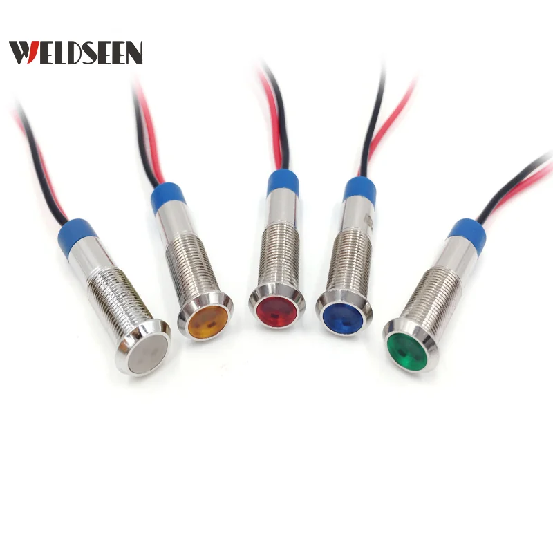 

6mm Indicator Light Waterproof Metal Signal Light LED 3V 6V 12V 24V 110V 220V Red Yellow Blue Green White
