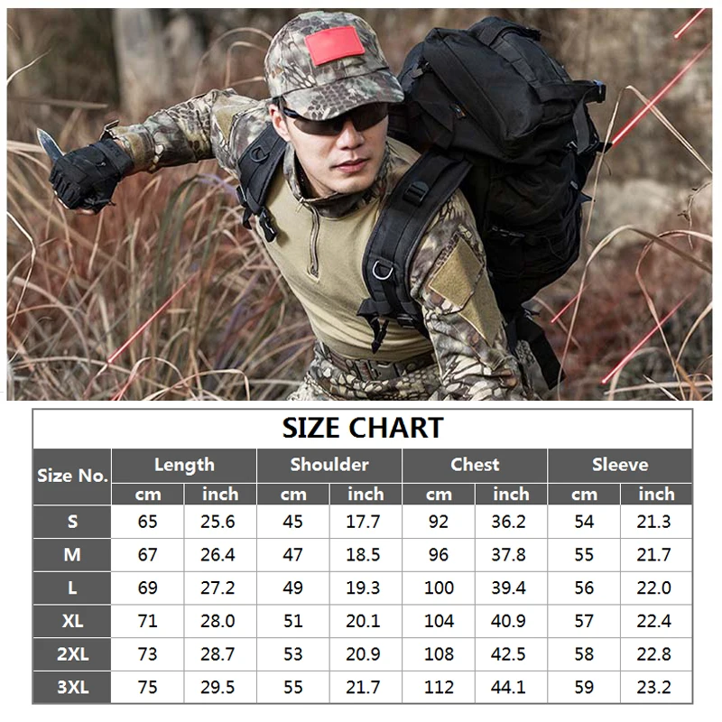 Men's Tactical T-Shirt Military Army Camouflage Long-Sleeve Male Hunting Breathable Sport Clothes Autumn Spring Cotton |