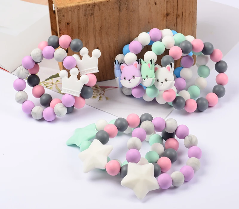 Bbay-mordedor de silicona para dentici&oacute;n, sonajeros de madera, pulseras de mordedor para beb&eacute;, juguetes de lactancia, regalo para beb&eacute;, pulseras de lactancia, novedad de 2020-0