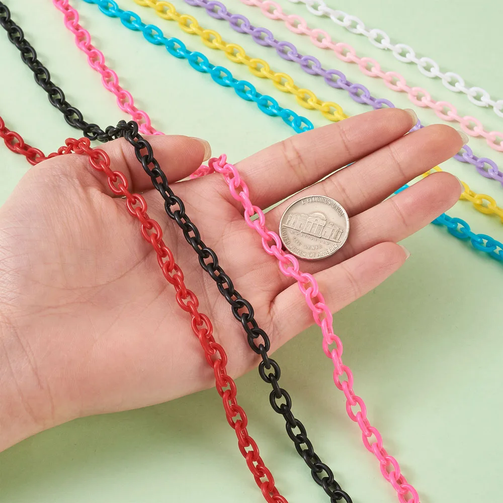 36 Strands/Box ABS Plastic Cable Chains Oval Lobster Clasps Keychains Rings Findings DIY Jewelry Necklaces Bracelets Making