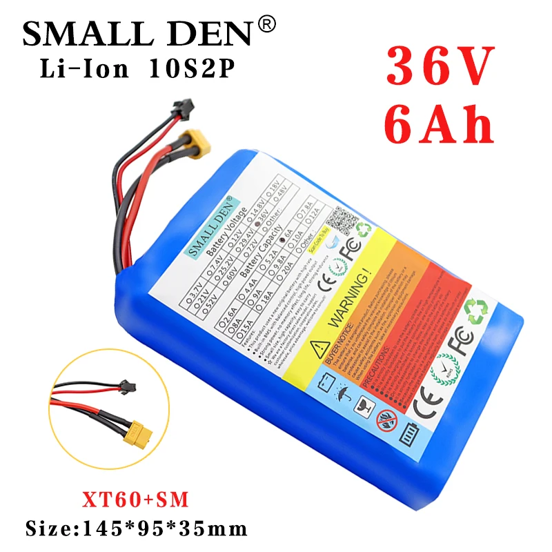 

36v 6Ah 18650 li-ion battery pack ebike ultra-thin portable 250-500W 10S2P 42V Electric scooter extension spare battery with BMS