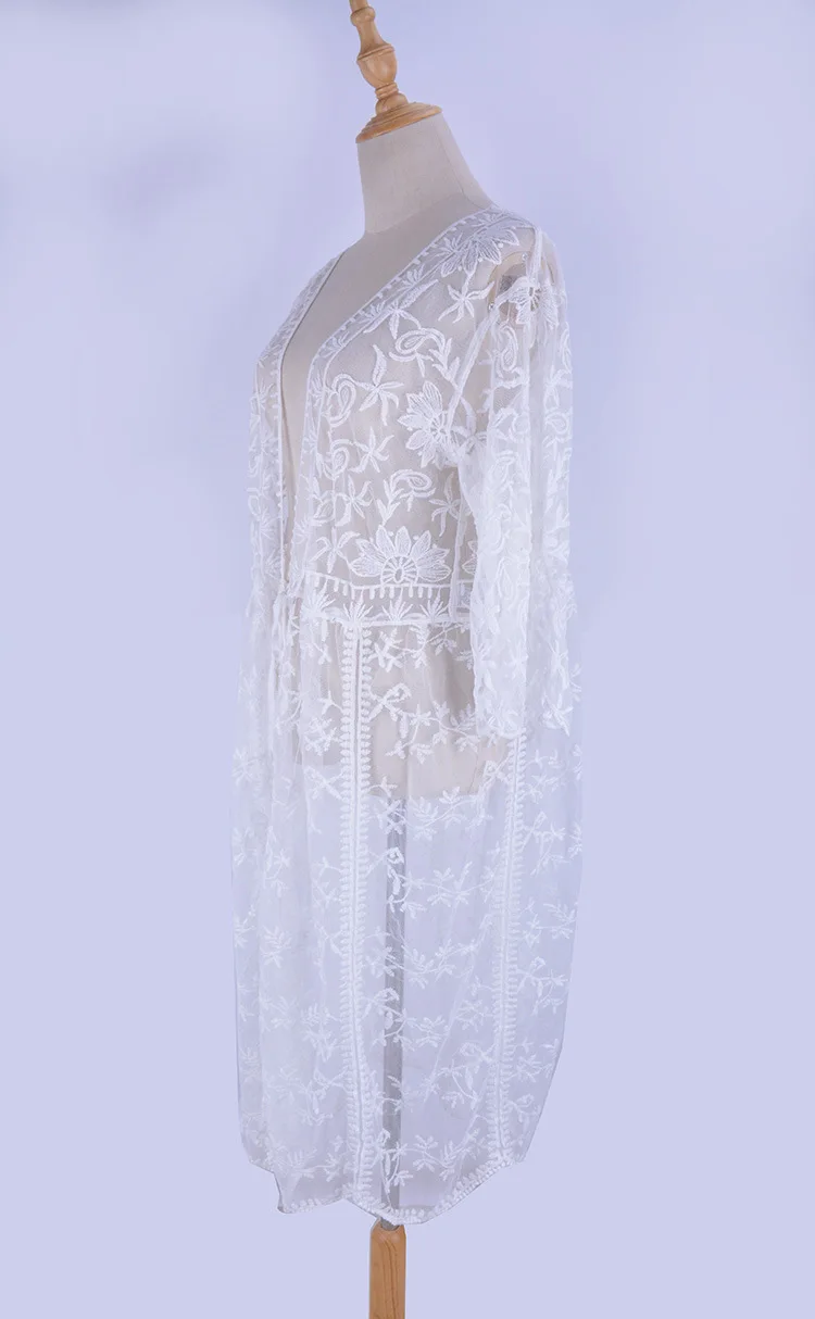 Женский кружевной кардиган с цветочным узором Пляжное длинное открытое