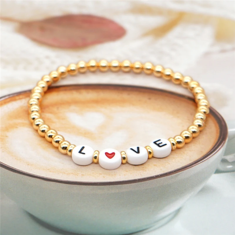 

ROMAD Bracelets LOVE MAMA Letter Heishi Vinyl Bracelet For Women Bohemian Femme Jewelry Gold Color Beads High Quality Armband