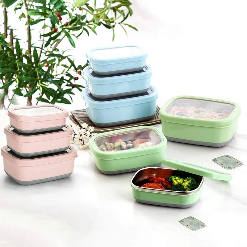 

Lunch Box Food Container Bento Lunch Box with Non-Slip External Leak-Proof Crisper, Sealed Bowl 3-Piece Set