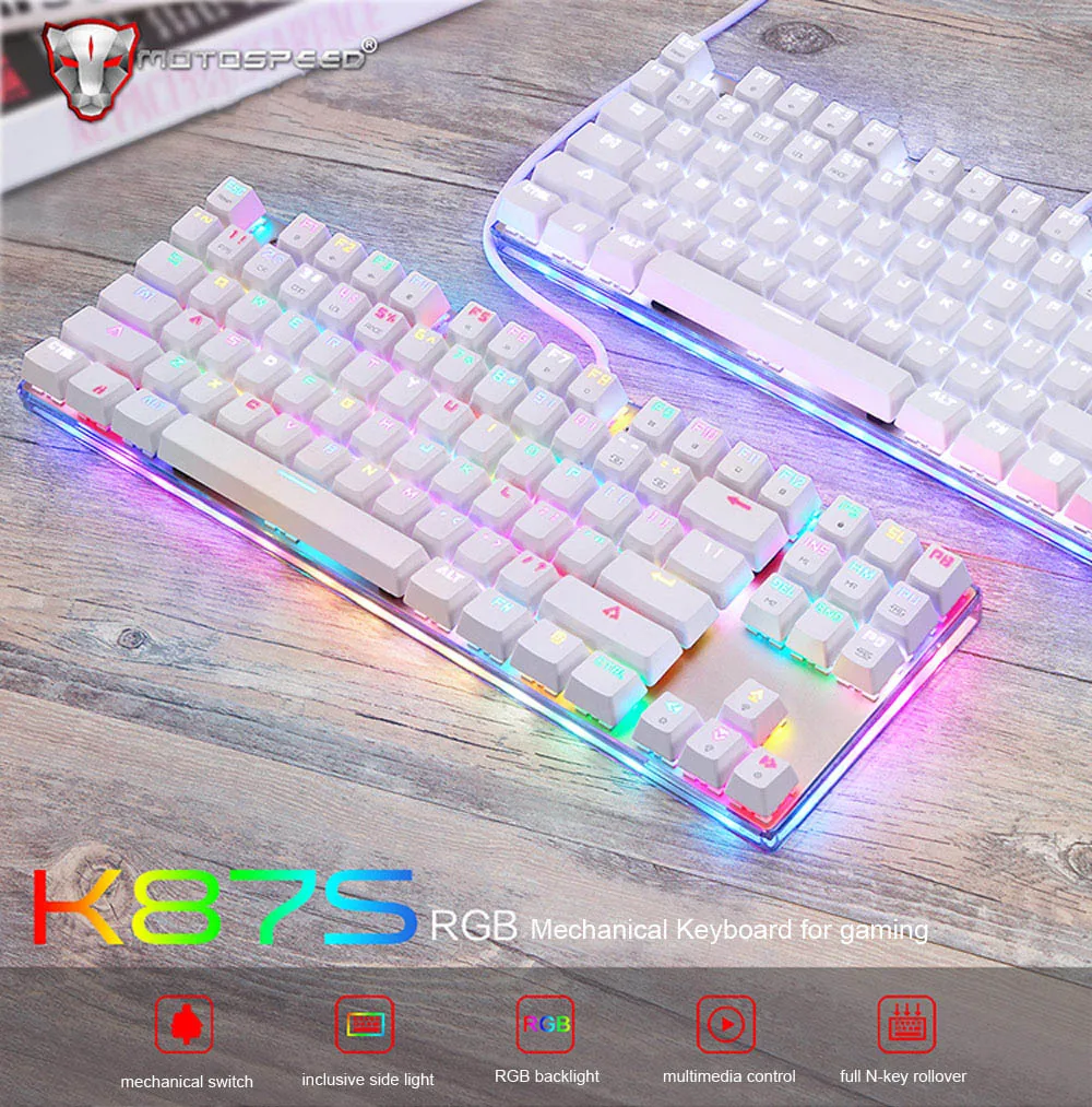 Motospeed K87S ABS USB Проводная Механическая клавиатура с RGB подсветкой и голубым