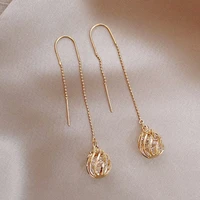 2022 korean gold hollow crystal drop earrings for women trendy long metal pendientes ear wire earring jewelry gift wholesale