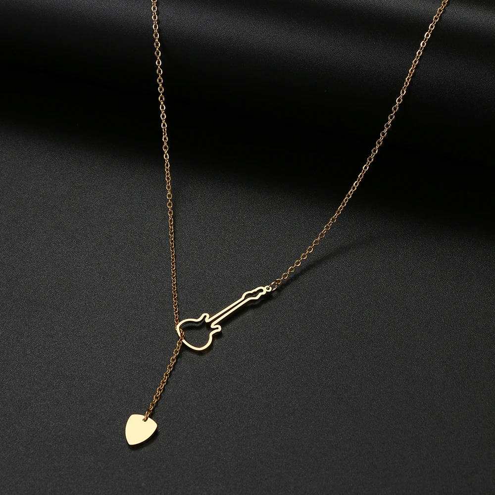 

Stainless Steel Necklaces Electric Guitar Pick Musician Hip Hop Pendant Chain Necklace For Women Jewelry Party Men's Best Gifts