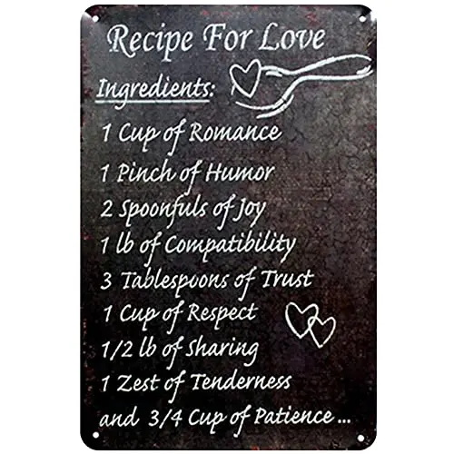 

Original Retro Design Recipe for Love Tin Metal Signs Wall Art | Thick Tinplate Print Poster Wall Decoration for Room