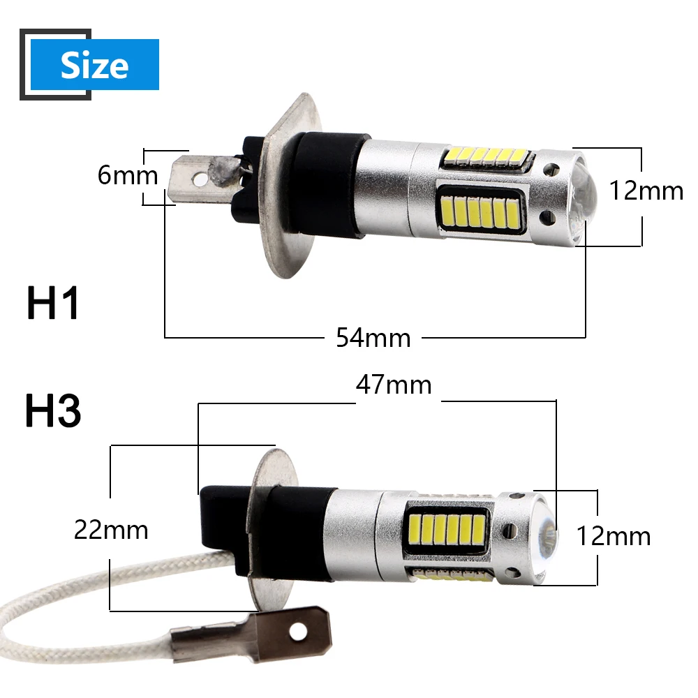 2-Pack DC12V Fog Light H1 H3 4014 30 SMD 600LM Led light Auto Car Styling Signal Day Running Driving 8000K White | Автомобили и