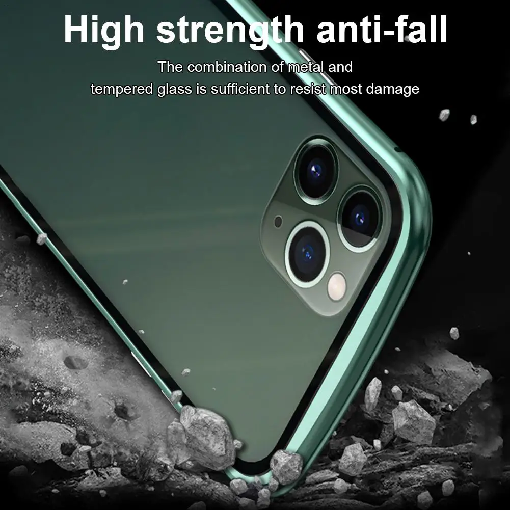 Магнитный адсорбционный Чехол для мобильного телефона IPhone 11 Pro Max металлическая рамка двойное закаленное стекло покрытие магнитное притяжение