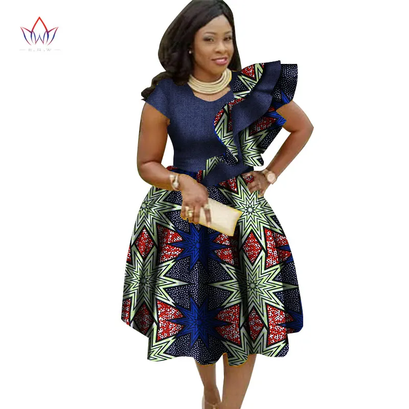 Новые африканские платья Bazin с оборками для Женщин Дашики принтом Платья круглым