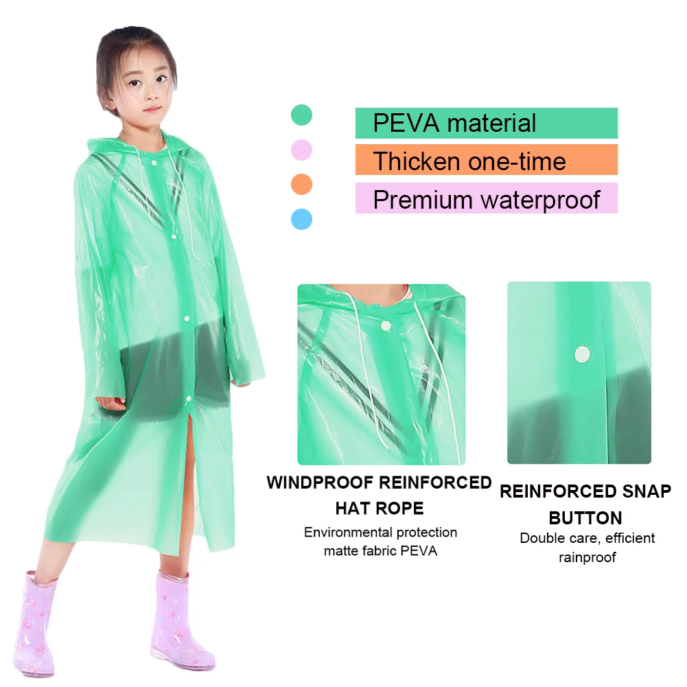 

Unisex Buttons PEVA Children's Rain Poncho Travel Thicken Disposable Raincoat