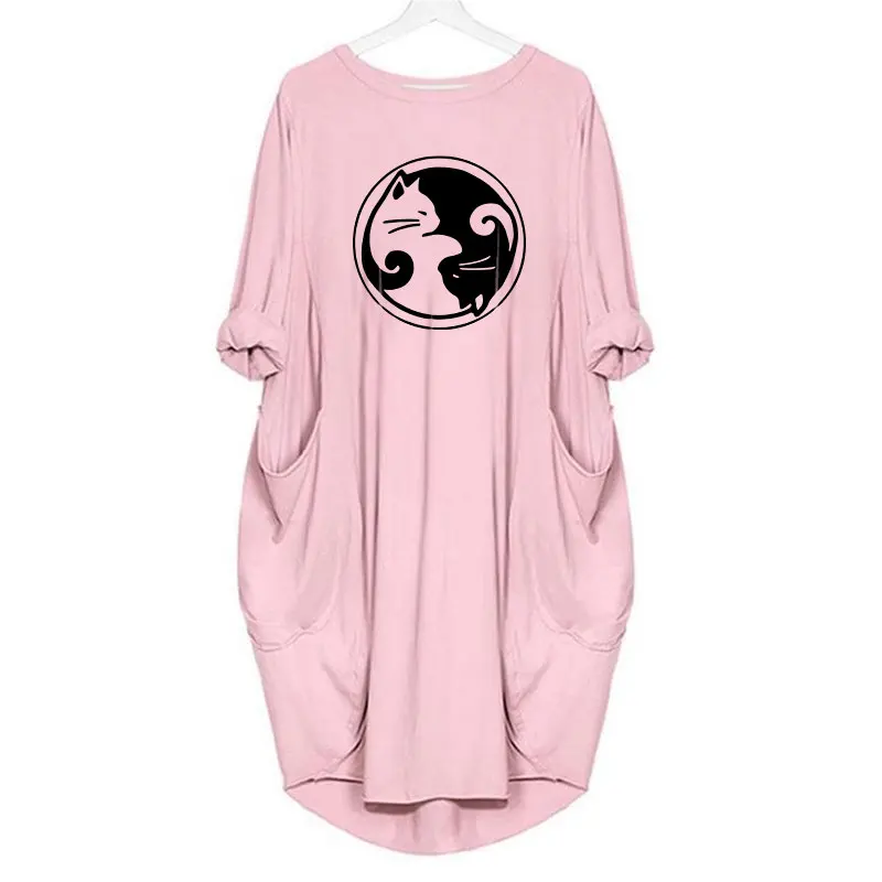 

New Fashion for Women funny cat dress gift for cat lover long-sleeved irregular dress Plus Size